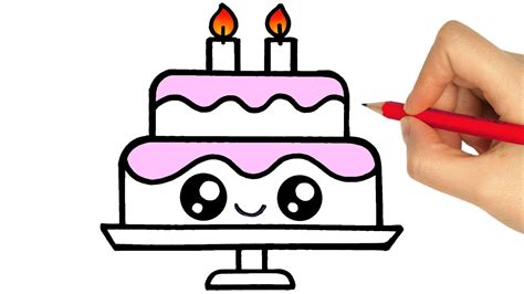How To Draw A Birthday Cake Easy Step By Step Kawaii Drawings Youtube
