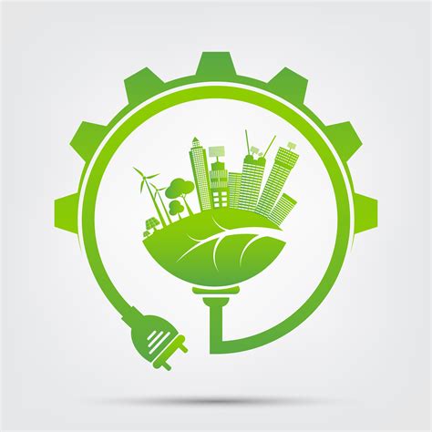 Energy Saving Leaf With Cityscape Inside Green Gear 1077964 Vector Art