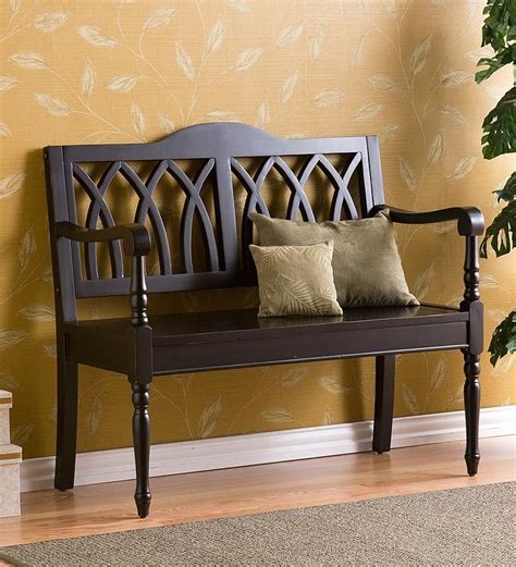 Cathedral Back Entryway Bench In Antique Black Finish Black Bench