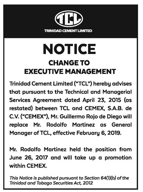 Notice Of Material Change Tcl Group