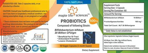 Probiotic Blend Of Bifidobacterium Bifidum 20 Billion Cfugram Capsules