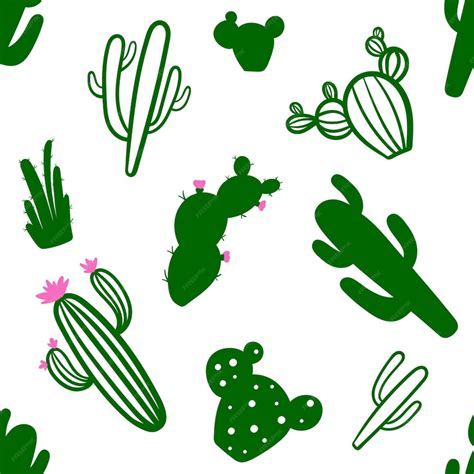 Premium Vector Cute Seamless Pattern With Green Cactus