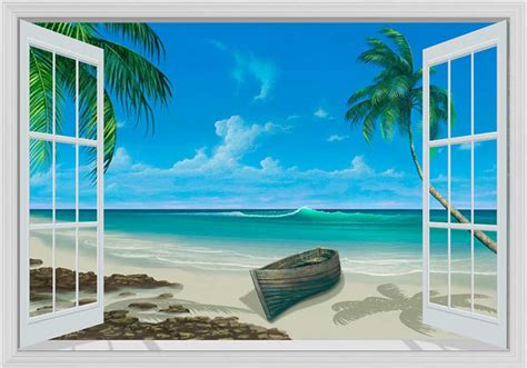 Escape To Paradise White Framed Window Mural Murals 101
