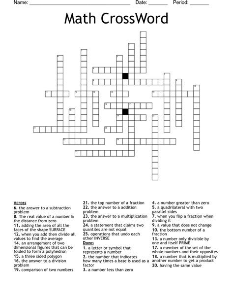 Math Crossword Puzzles Printable