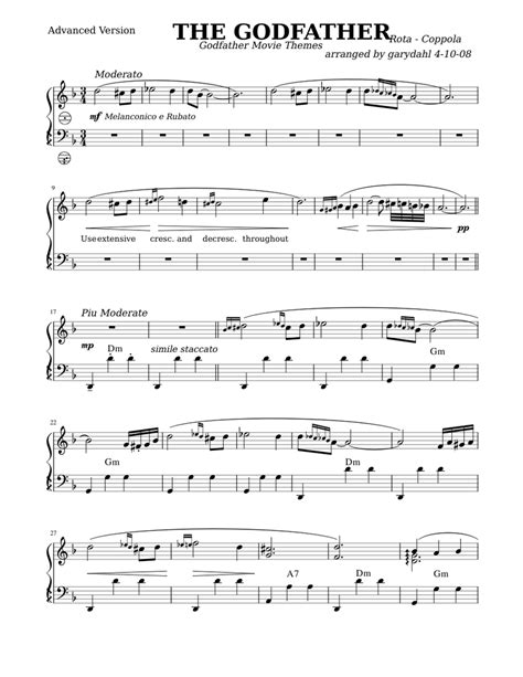 The Godfather Themes Solo Sheet Music For Accordion Solo