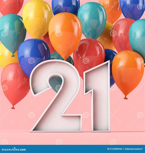 Happy 21st Birthday Background With Colourful Balloons 3d Rendering