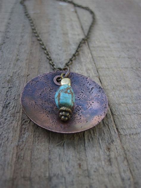 Turquoise Brass And Copper Necklace Etsy Copper Necklace Necklace