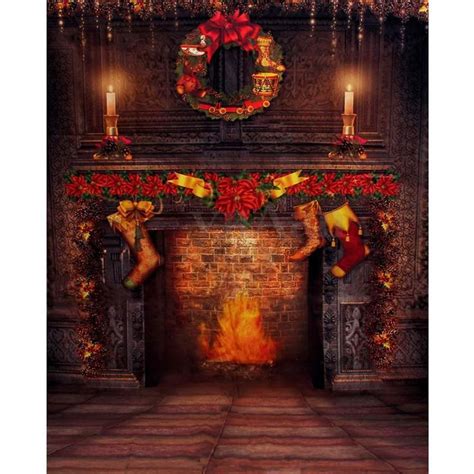 5x7ft Vinyl Christmas Fireplace Backdrop Studio Props Photography