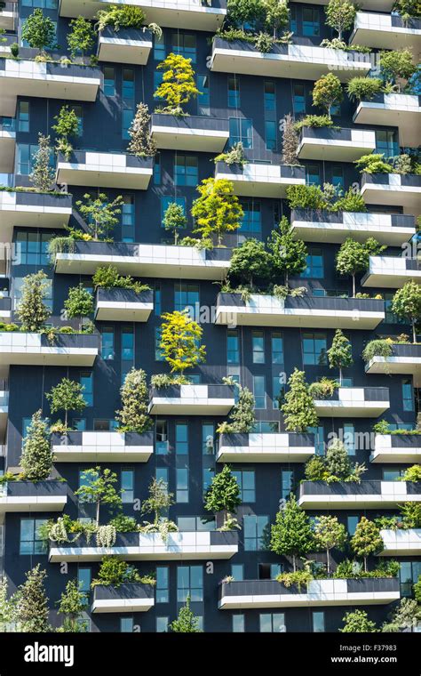 Detail View Of Facade And Vegetation Vertical Forest Milan Italy