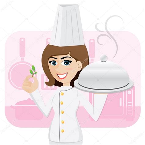 Chef Animados Mujer Cocinando Ilustración de una joven cocinera en una cocina Vector