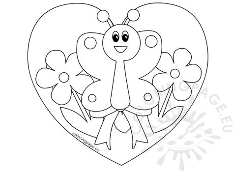 Butterflies And Flowers In Heart Coloring Page