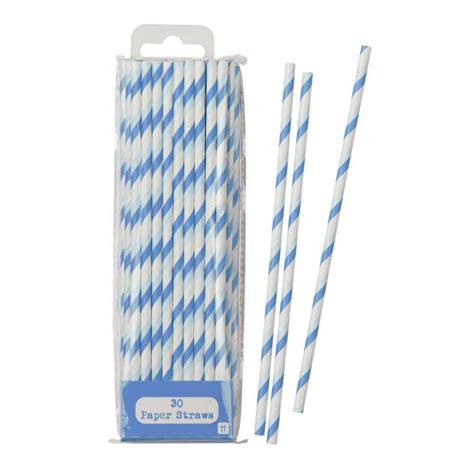 Blue Striped Paper Straws X 30 Fabulous Partyware Paper Straws