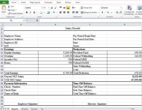 Paycheck Stub Template Excel Doctemplates