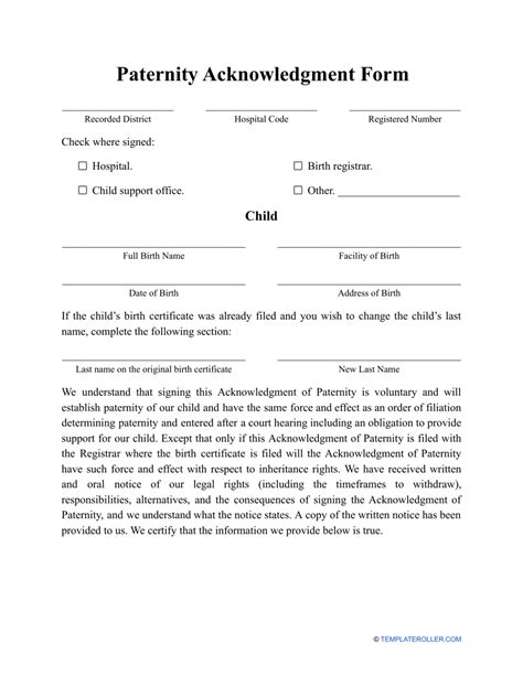 Paternity Acknowledgment Form Fill Out Sign Online And Download Pdf