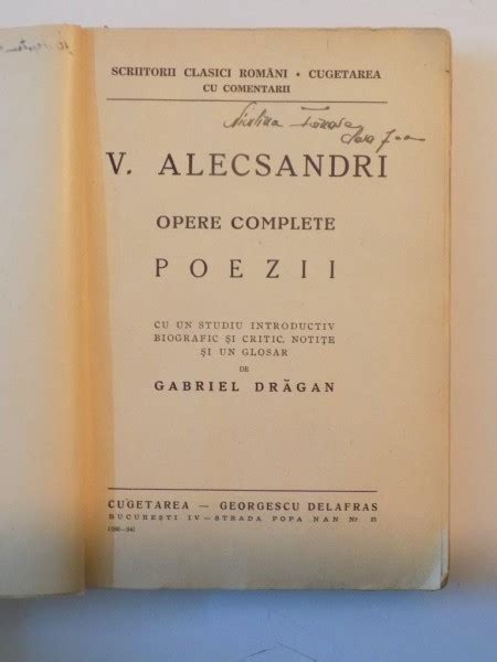 Opere Complete Poezii De V Alecsandri 1941