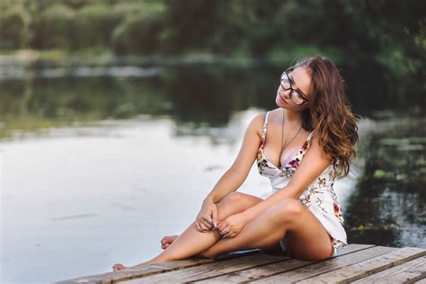 Wallpaper Dmitry Medved Women With Glasses Women Outdoors Sitting Model X