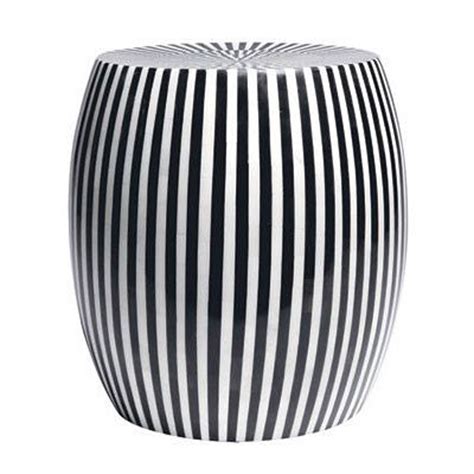 Bone Inlay Round Drum Side Table Black Stripe Pattern Modern 40x40x50cm