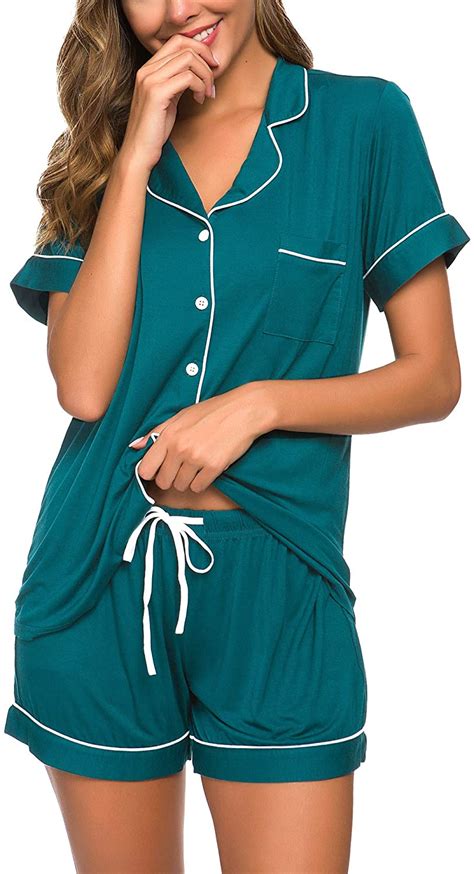 Tiktik Pajamas Set Short Sleeve Sleepwear Womens Button Down Nightwear