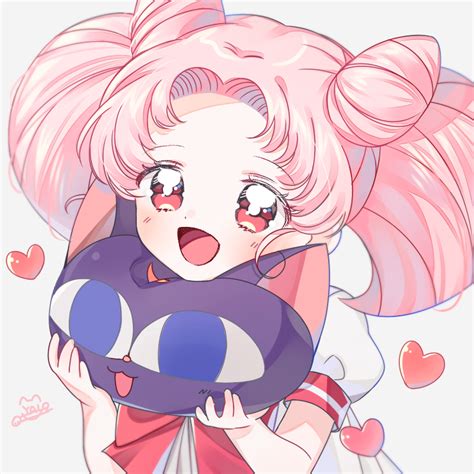 Safebooru 1girl Bangs Bishoujo Senshi Sailor Moon Blush Cat Chibi Usa Cushion Double Bun Heart