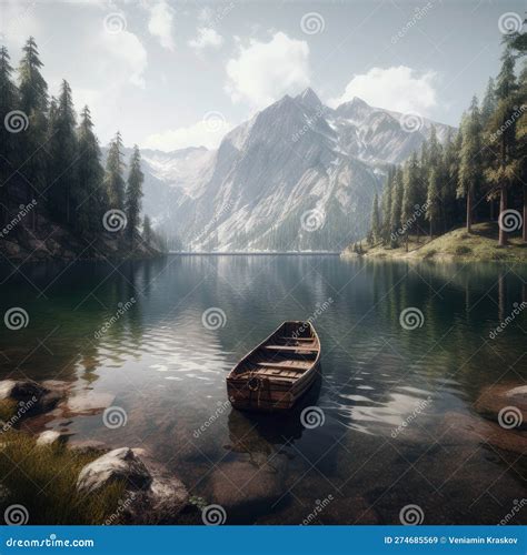 Mountain Lake And Boat Stock Illustration Illustration Of View 274685569