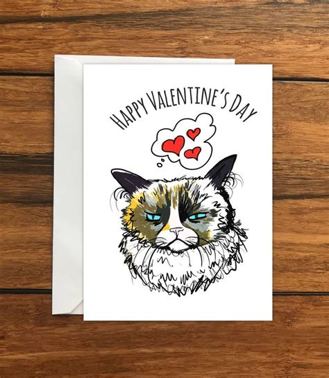 Happy Valentines Day Cat Greeting Card A6 One Card And Etsy Cat