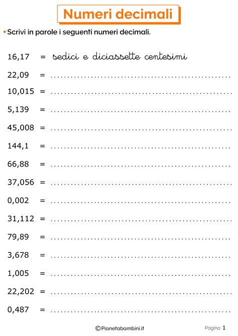 Equivalenze con i numeri decimali. Esercizi sui Numeri Decimali per la Scuola Primaria ...