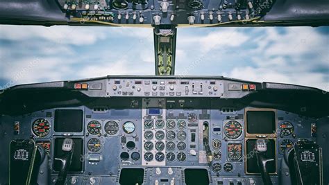 Aircraft Dashboard View Inside The Pilots Cabin — Stock Photo