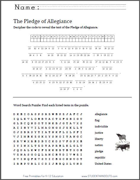 Has your child memorized the pledge of allegiance? Pledge of Allegiance Puzzles Worksheet - Free to print (PDF file). | K-12 Education and Learning ...