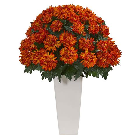 32 Spider Mum Artificial Plant In White Planter Nearly Natural