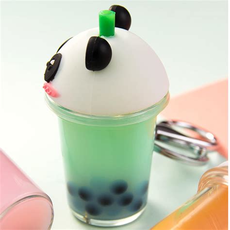 Cute Boba Milk Tea Bubble Tea Panda Liquid Sequin Key Etsy