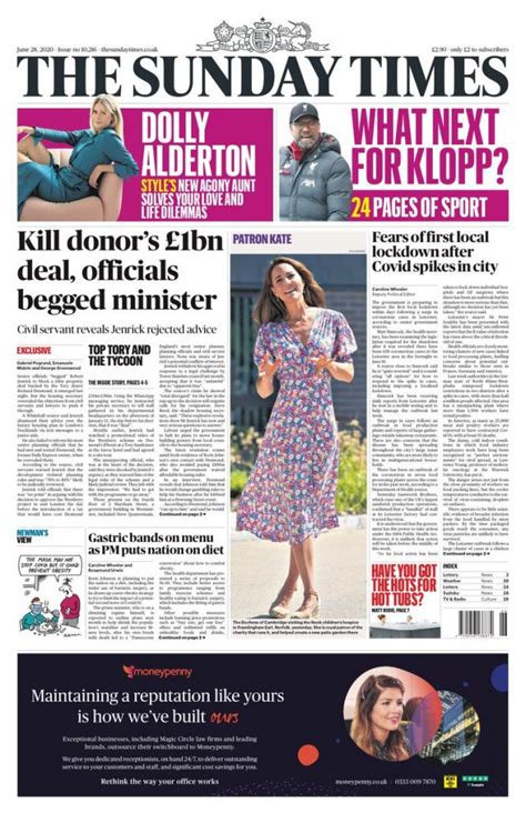 Sunday Times Front Page 28th Of June 2020 Tomorrows Papers Today