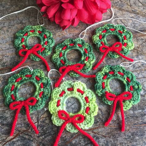 Crocheted Ornaments Mini Wreath Ornaments Holiday Ornaments Tree