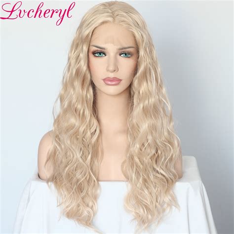 Lvcheryl Hand Tied Blonde Color Natural Water Wave Long Hair Wigs Heat