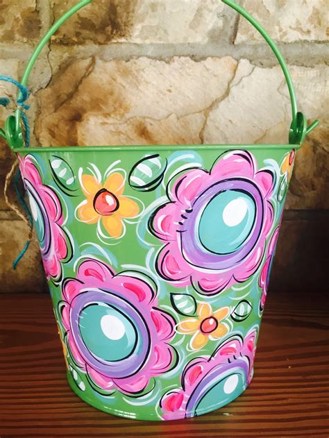 Green Floral Bucket Personalized Floral Bucket Green Bucket Etsy