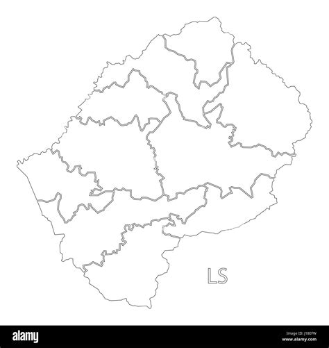 Lesotho Outline Silhouette Map Illustration With Districts Stock Vector