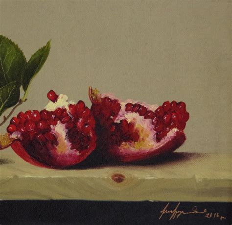 Still Life With Pomegranate Original Oil Painting Handmade Art One