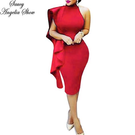 Saucy Angelia Women Sexy Red Irregular Ruffles Summer Dress Vestidos