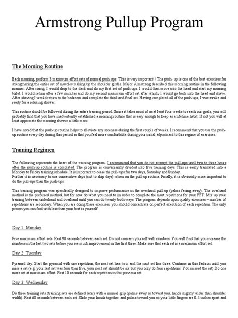 Armstrong Pullup Program The Morning Routine Pdf Physical Fitness