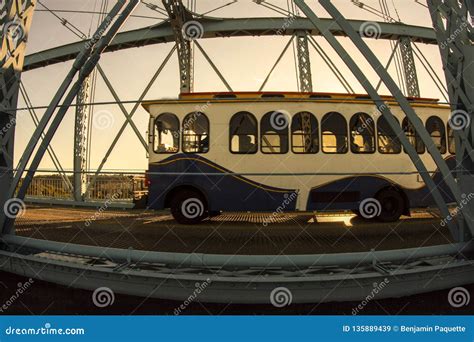 Old Trolley Driving Over A Bridge In Cincinnati Ohio Stock Image
