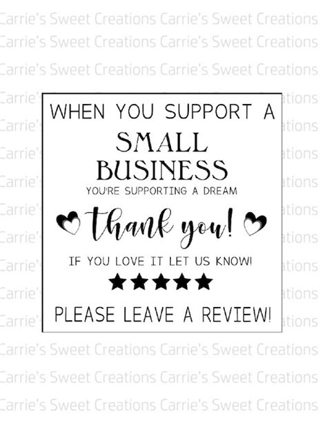 Small Business Review Card Printable Thank You For Supporting Etsy Uk