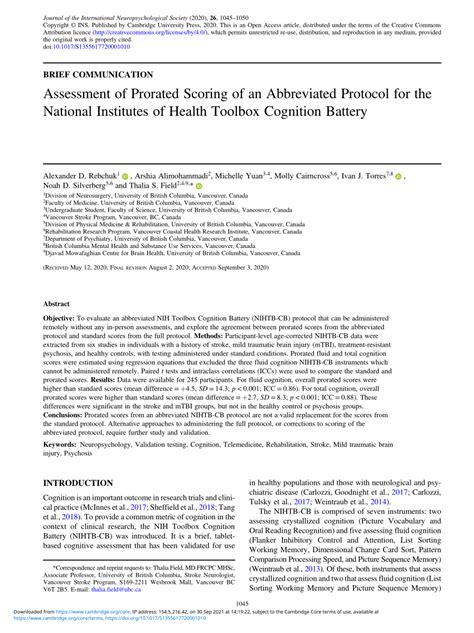 Pdf Assessment Of Prorated Scoring Of An Abbreviated Protocol For The