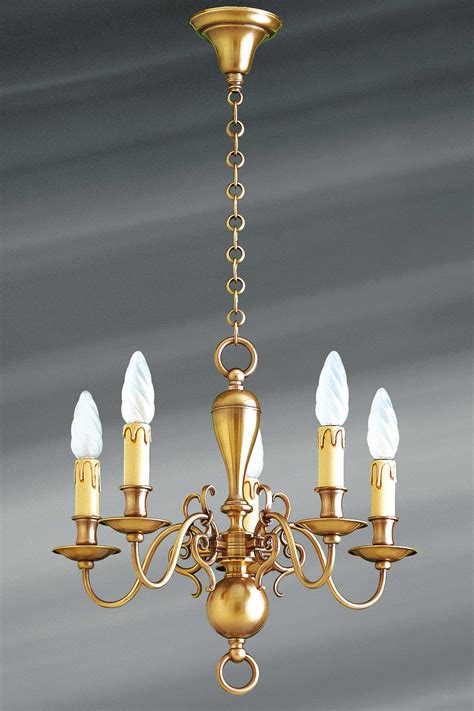 Small Brass Chandelier In Dutch Style Five Lights Lucien Gau