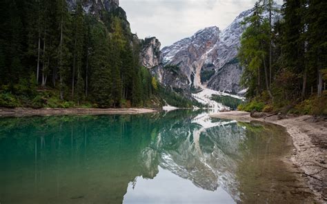 Download Wallpapers Lago Di Braies Dolomites Lake Braies Mountain