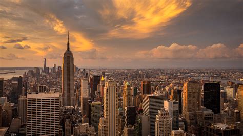 Landscape Clouds City Manhattan Sunset New York City