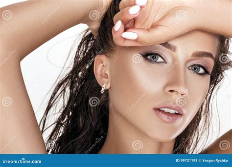 Portrait Of A Beautiful Brunette Woman With Makeup Stock Image Image Of Long Cosmetic 99731193