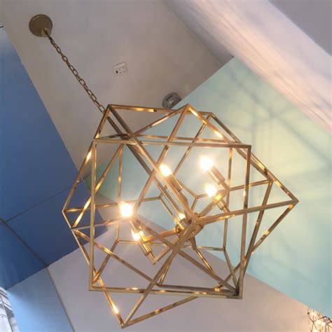 Designer Lighting Gold Cage Light Fixture Chandelier Copper Geometry