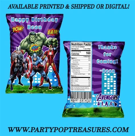 Avengers Chip Bag Chip Bag Custom Chip Bag Avengers Party Favors