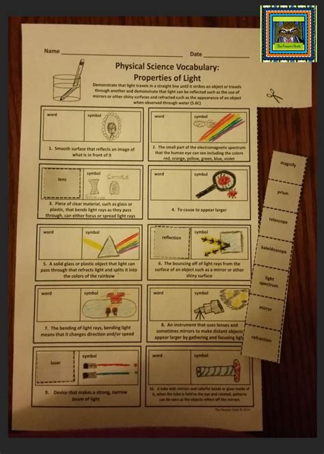 Properties Of Light Vocabulary Cut And Paste Activity Including