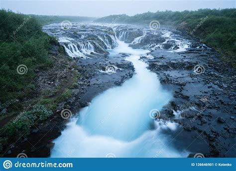 Bruarfoss Waterfall Of Turquoise Color In Iceland Stock Image Image