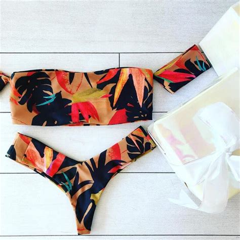 Kmnovo Floral Bikini Halter Swimsuit Swimwear Women Printing Off